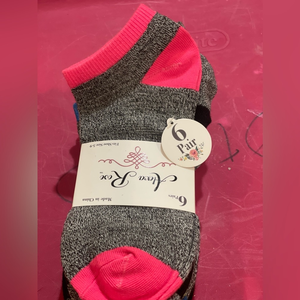 6 Pair Girls Alexa Rose No Show Socks Shoe Size 5-9 Pink gray black